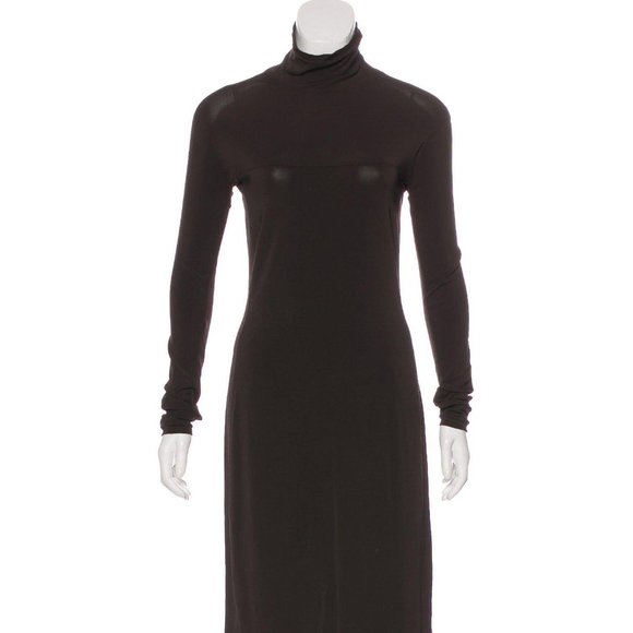 ‘S MaxMara DRESS MEDIUM Turtleneck Knee Length Brown Long Sleeve Sheer Luxury - Picture 1 of 10